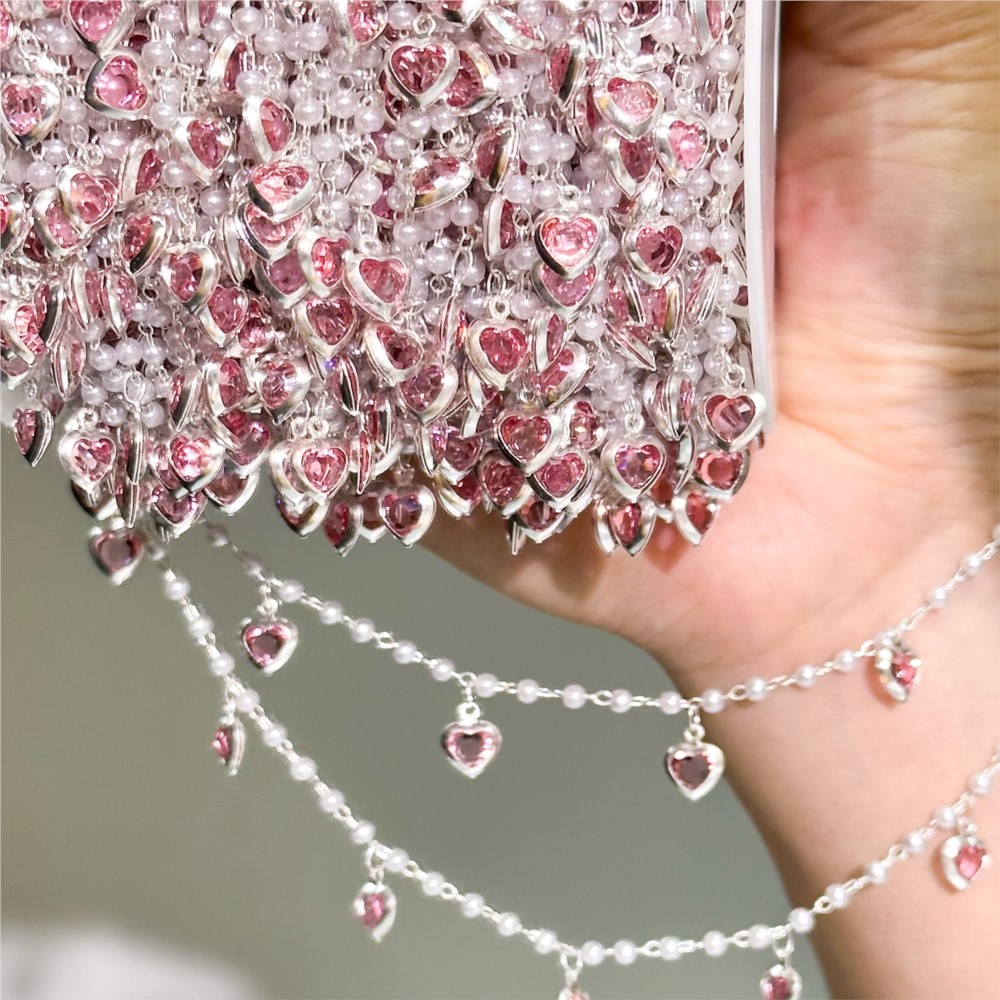 Jewelry Making Beginners - 0.5미터/1미터 핑크 크리스탈 하트 황동 체인